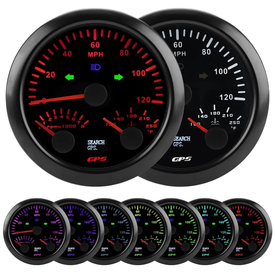

3-in-1 Speedometer Tachometer Marine Gauge Set 85mm Water Temperature Gauge (100-250°F) 7 Color Options Black Plate