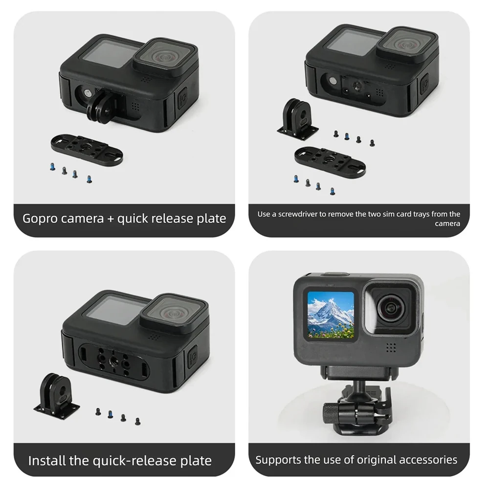 

Магнитная вертикальная металлическая дверца батарейного отсека для GoPro 13 12 11 10 9 8 1/4 дюйма, винт, водонепроницаемый, быстрый горизонтальный/вертикальный переключатель, 2-контактный адаптер