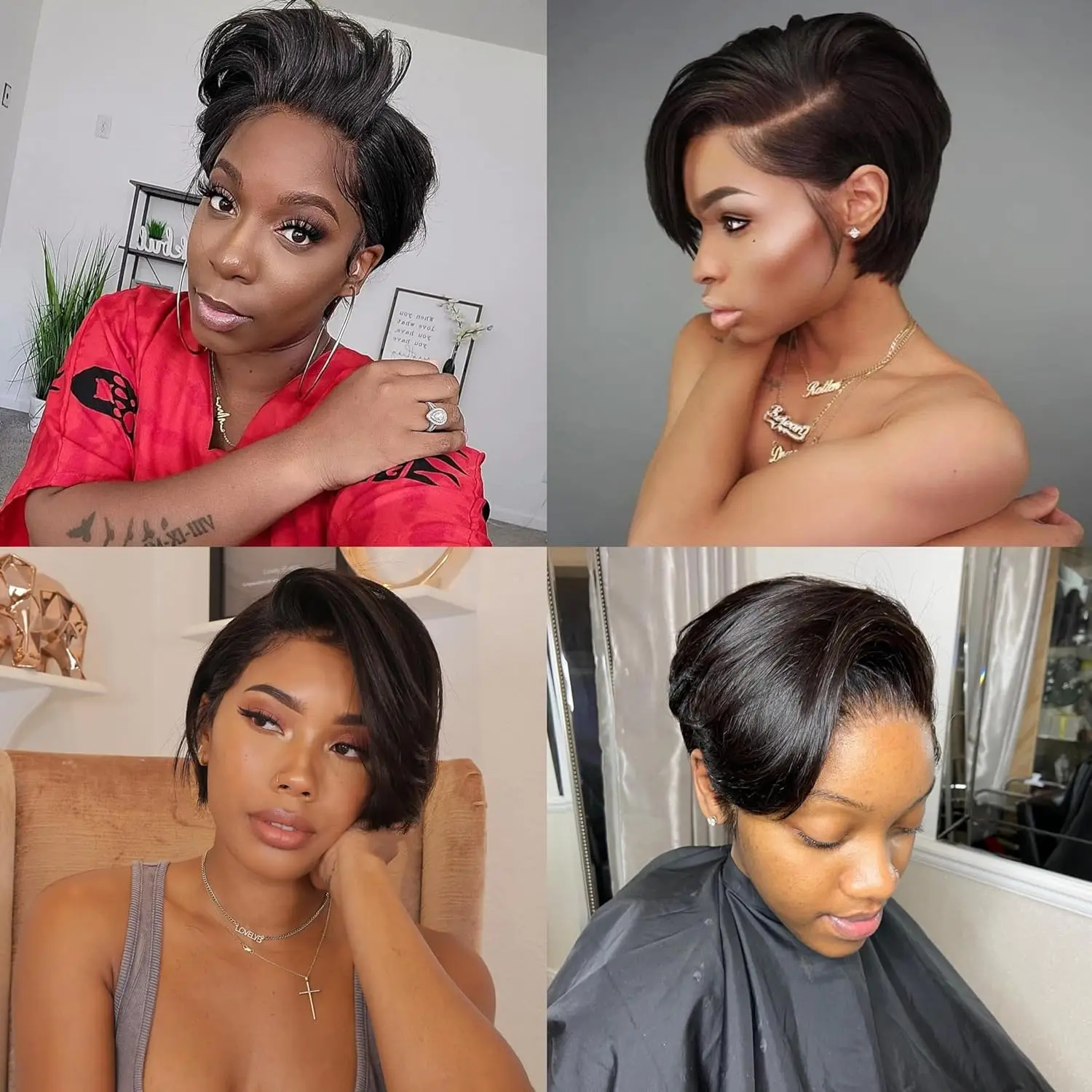 Short Straight Human Hair Wigs Natural Color Brazilian Remy Hair Pixie Cut Wig Cheap Human Hair Machine Wig For Black Women