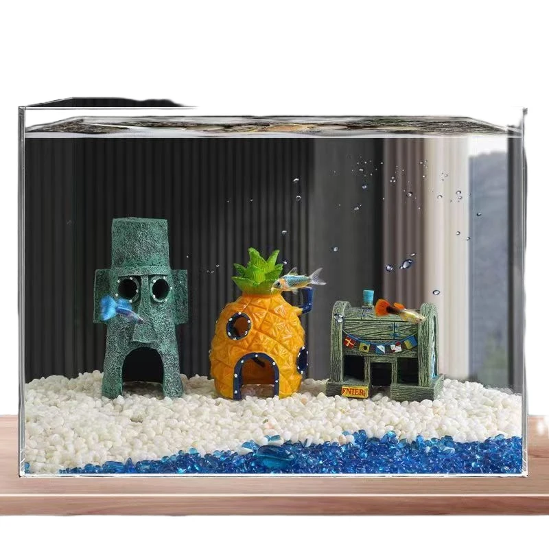 SpongeBob Fish Tank Decoration Pineapple House Ornament Squidward Cartoon Anime Aquarium Decoration Craft Landscape Ornaments