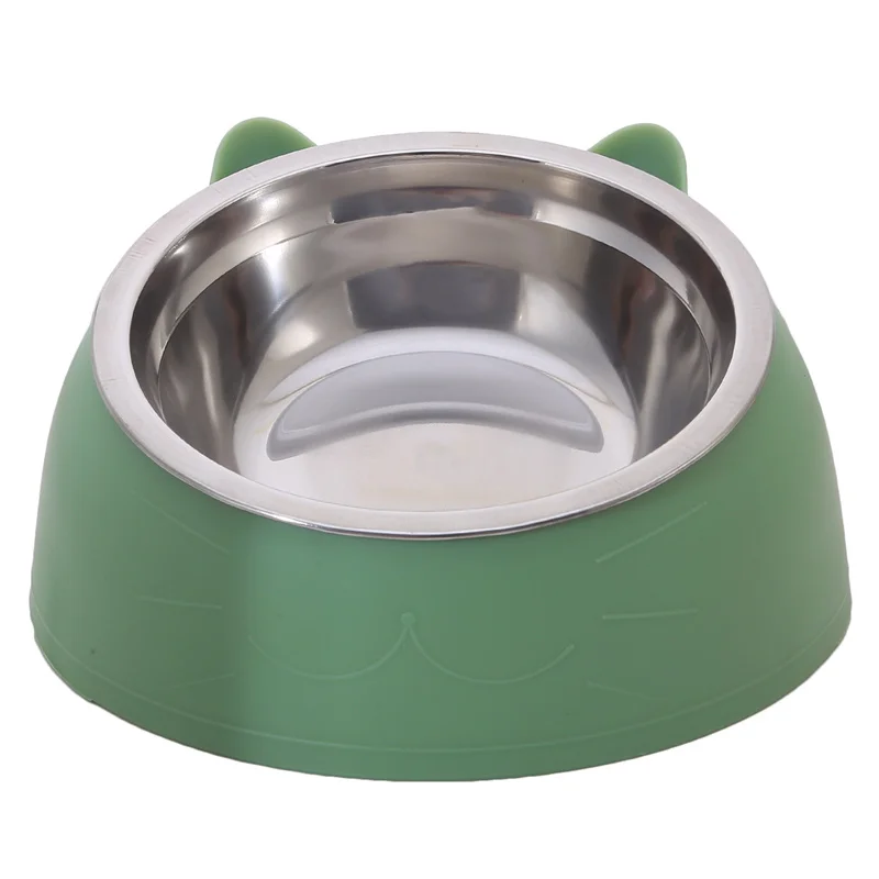 Cat Dog Bowl 15 Degrees Tilted Stainless Steel Cat Bowl Safeguard Neck Puppy Cats Feeder Non-slip Crashworthiness Pet Bowl