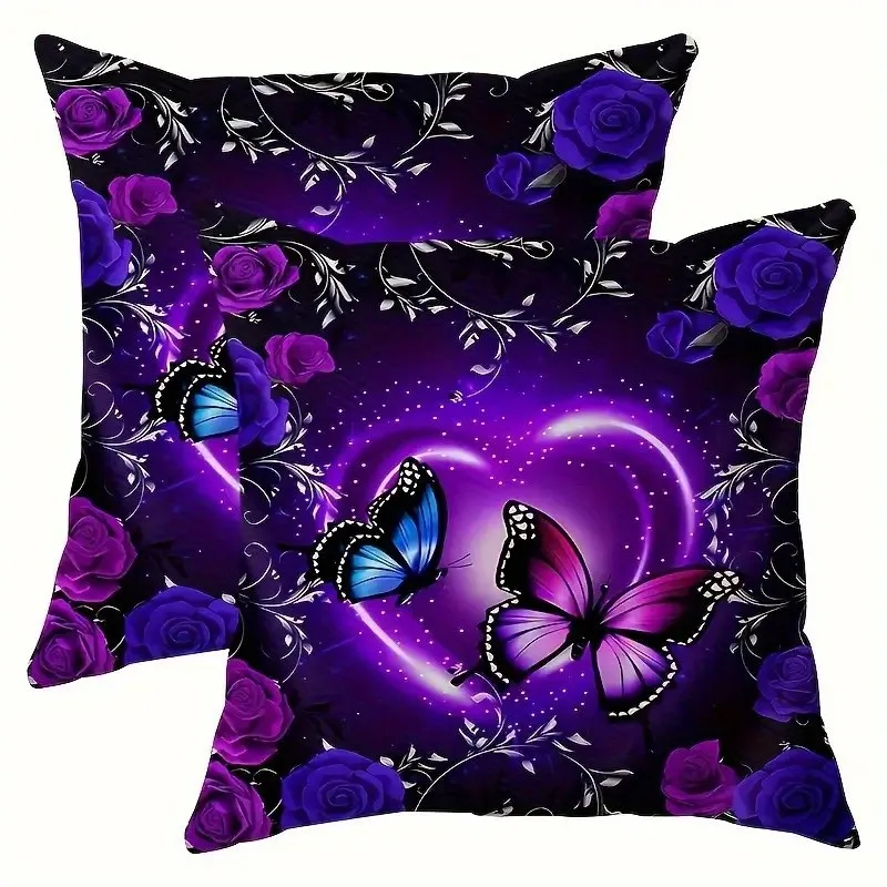 

2pcs Contemporary Butterfly Design Pillowcases, Envelope Closure for Sofas, Living Rooms, Bedrooms, Double-sided Printed