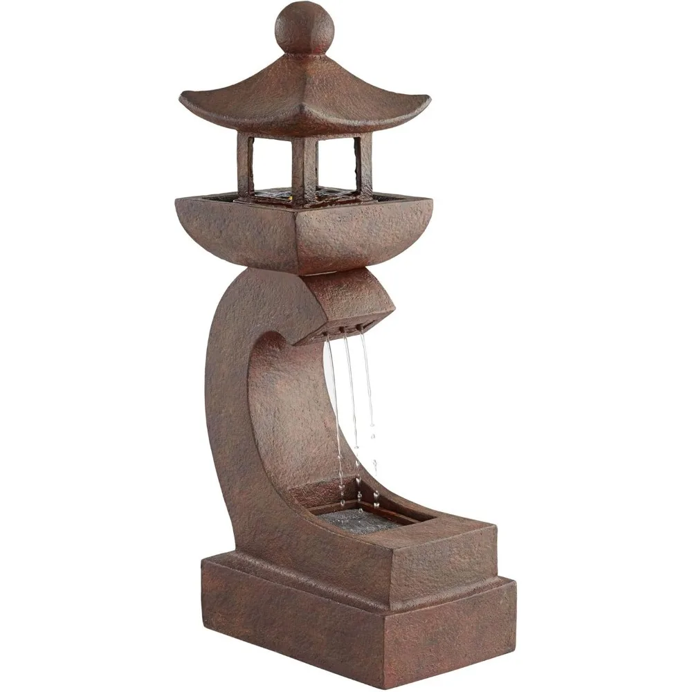 Garden Pagoda Japanese Asian Style Outdoor Floor Fountain with Light LED 31