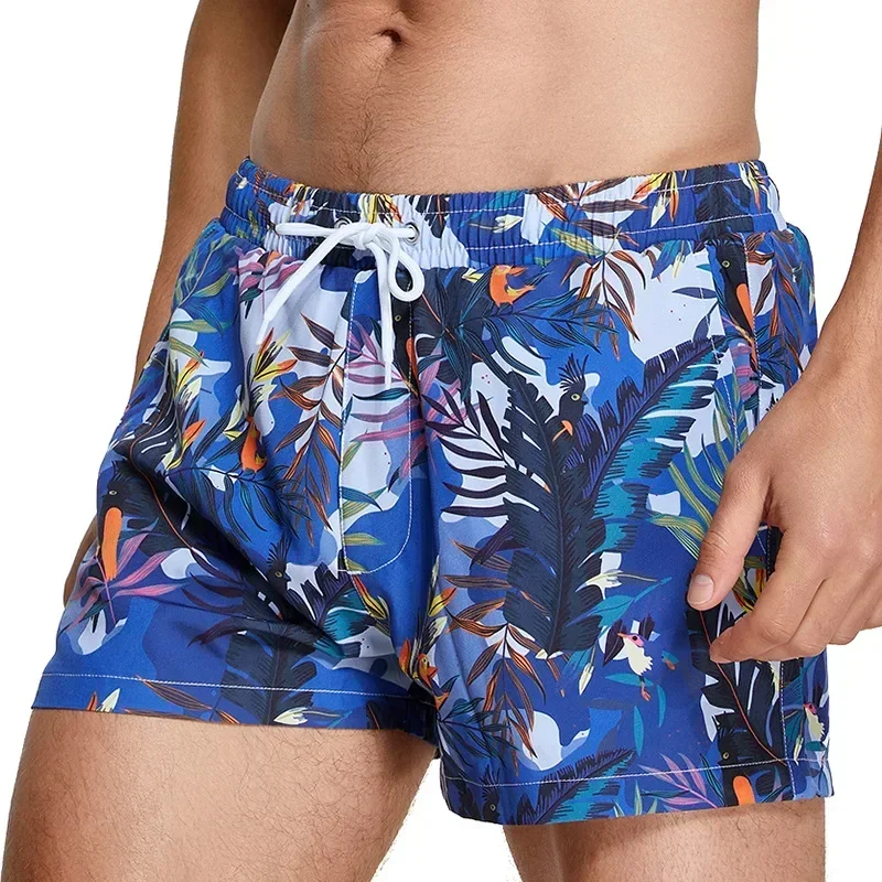 

Peach Skin Beach Shorts for Men Quick-Dry Swim Trunks for Diving Boating Surfing Tropical Leaf Print Summer Vacation Sweatpants
