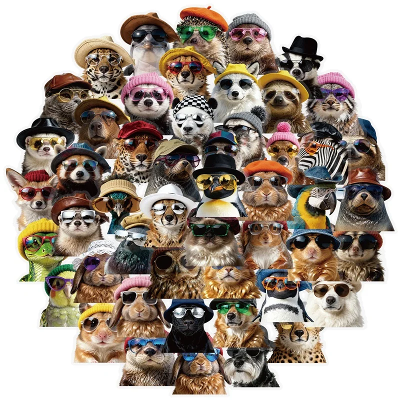 

50PCS Cute Hatted Animals Colored PET Sticker Aesthetic Transparent DIY Phone Laptop Luggage Skateboard Graffiti Decals