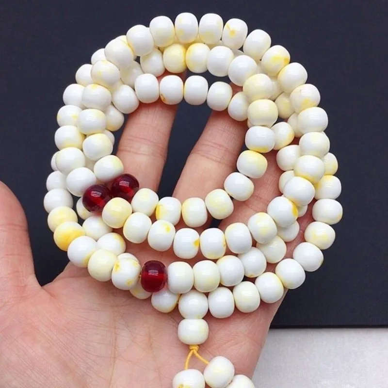 

108 White Beeswax Bracelet, Bracelet, Buddha Beads, Multi-circle Amber Necklace.