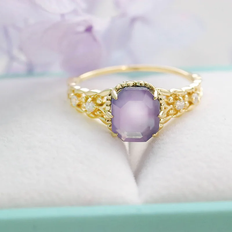 Amethyst Rings For Women 925 Sterling Silver Gold Plated Wedding Accessories Vintage Ring Fine Jewelry Prom Dress RI220