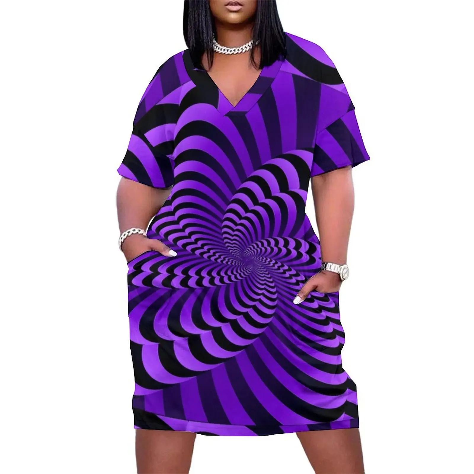 

Abstract purple Trippy optical illusion- optical illusion Loose Pocket Dress womans clothing Womens dresses women clothes