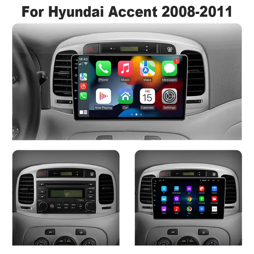 Android 13 Carplay radio per Hyundai Accent 2008 2009 2010 2011 Car stereo Multimedia Player android Auto navigazione GPS 2DIN