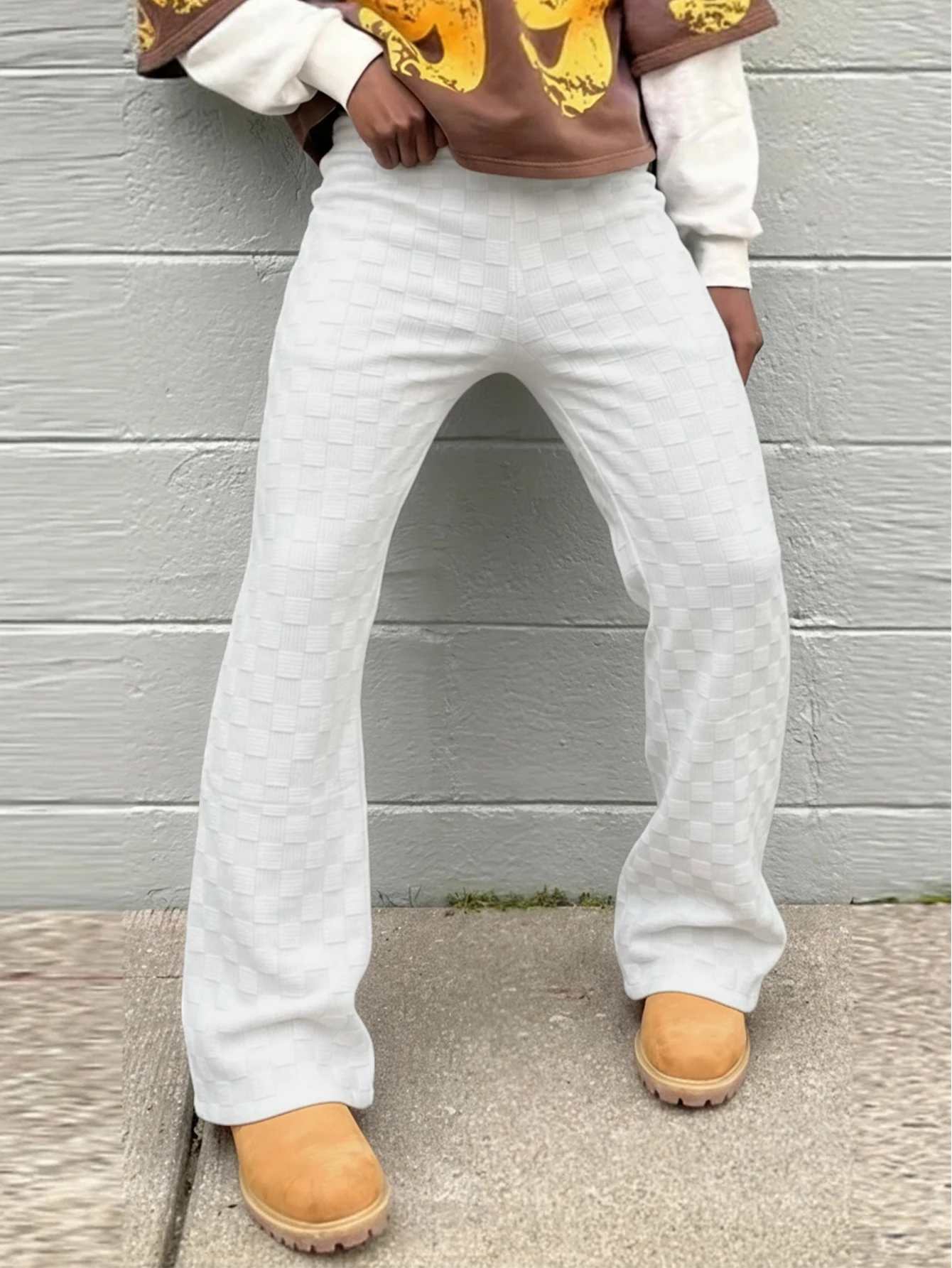 

Men's outdoor casual pants, fashionable knitted texture checkered fabric jogging pants, trendy streetwear, men's straight-cut pa