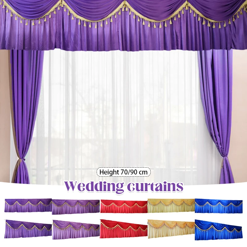 

0.7x3M 0.9x6M Long Luxury Table Skirt With Swag for Wedding Use Christmas Table Skirting With Drape Stage Party Backdrop Curtain