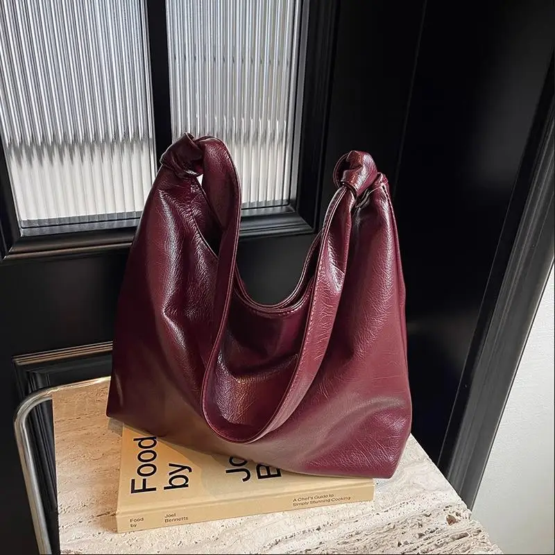 2025 Hot Ankela Red Tote Bag For Women Lazy Style Large Hobos Buckets Bags For Female Autumn Casual Soft Leather Shoulder Bag