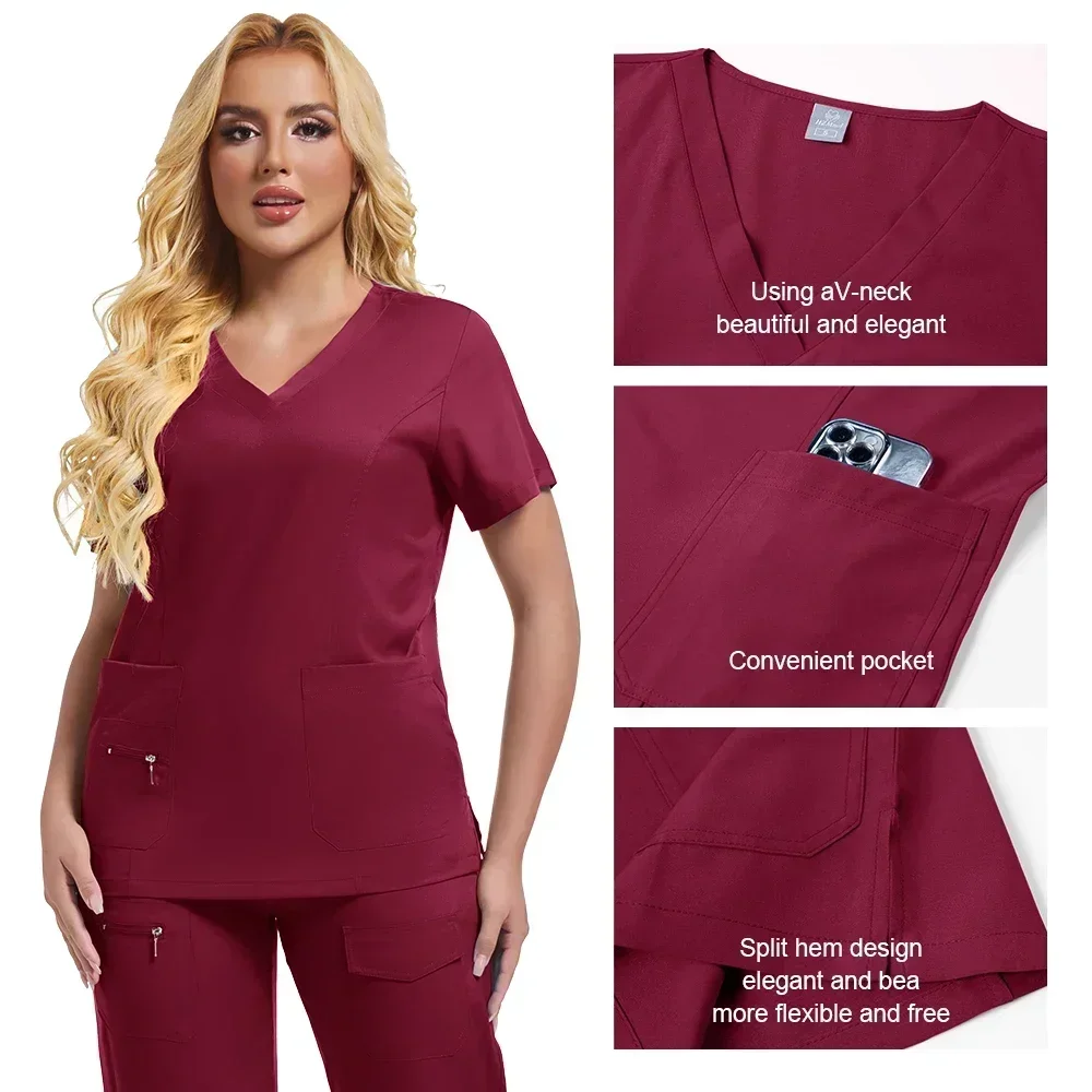 Stylish multi-color overalls Short sleeve V-neck top and jogging pants set Care uniform Pet Doctor scrub medical accessories