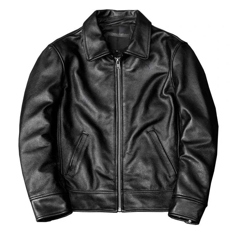 New Black Cowhide Jacket Men Genuine Leather Coat Dad's Leather Jacket Spring and Autumn Clothes Size S-5XL