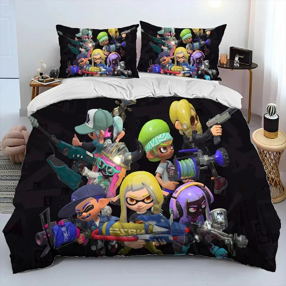 

S-Splatoon Cartoon Bedding Set Boys Girls Twin Queen Size Duvet Cover Pillowcase Bed Boys Adult Fashion Home Textileextile