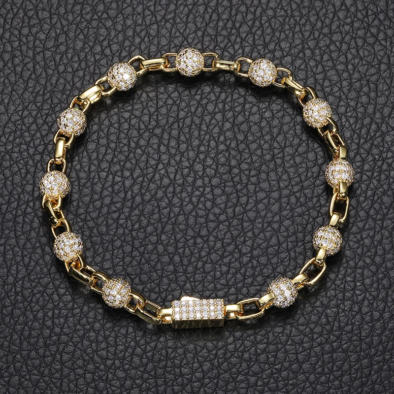 

Браслет-цепочка Iced Out с бусинами, унисекс, полностью инкрустированный фианитами, хип-хоп украшение, аксессуар для рэперов и уличной моды