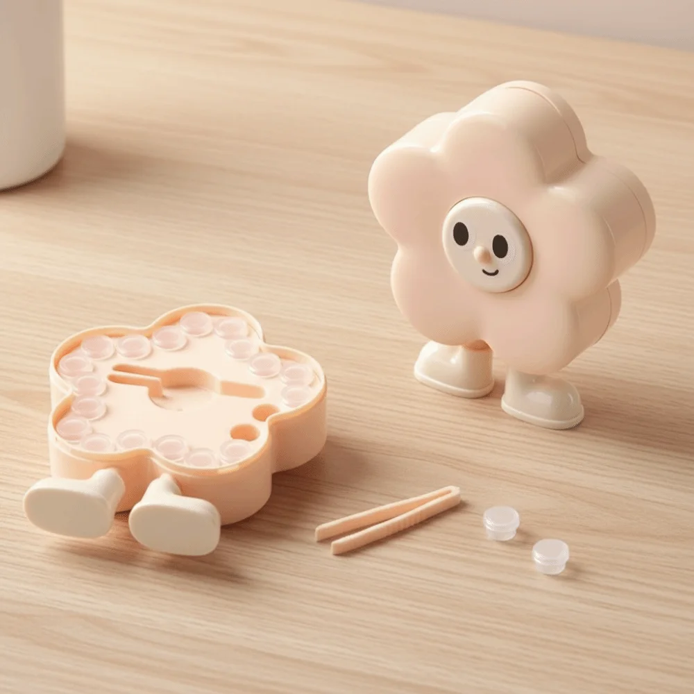 Cartoon Teeth Storage Box Flower Shape Drop Resistant Baby Teeth Keepsake Box Compartment with Tweezers Collection Box