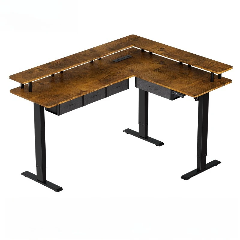 

Double countertop three legs double motor electric lift corner tablecloth art drawer office