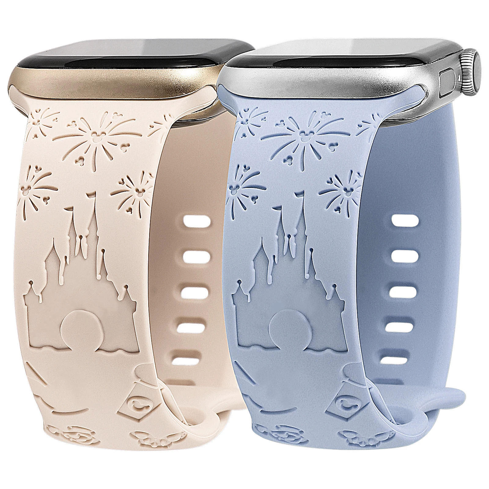 Wearlizer 2 Packs Castle Engraved Floral Band for Apple Watch 41mm 40mm 38mm Silicone Strap for iWatch 10/9/8/7/SE/6/5/4/3/2/1