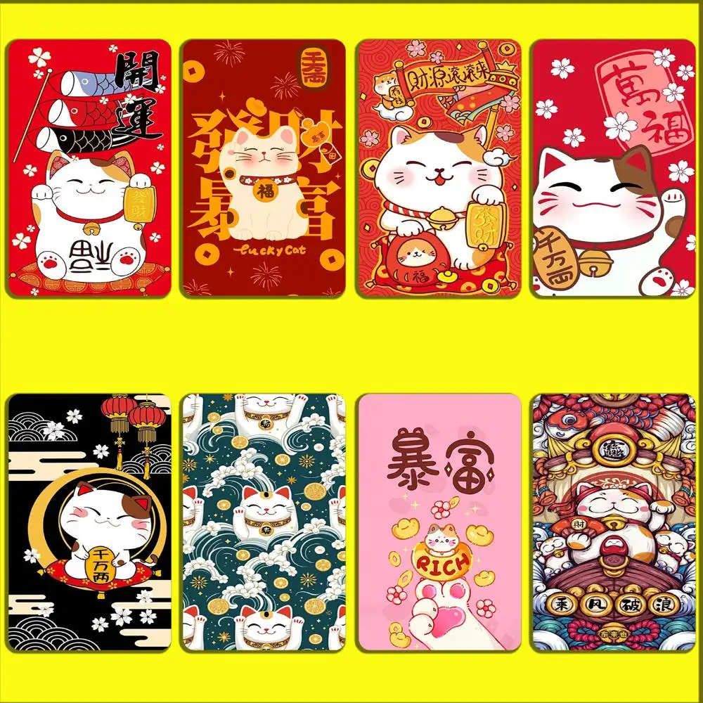 Maneki Neko Lucky Money Cat Card Stickers For Debit Bank Credit Cards Metro Bus Pass Sticker Decoration Cover Skin