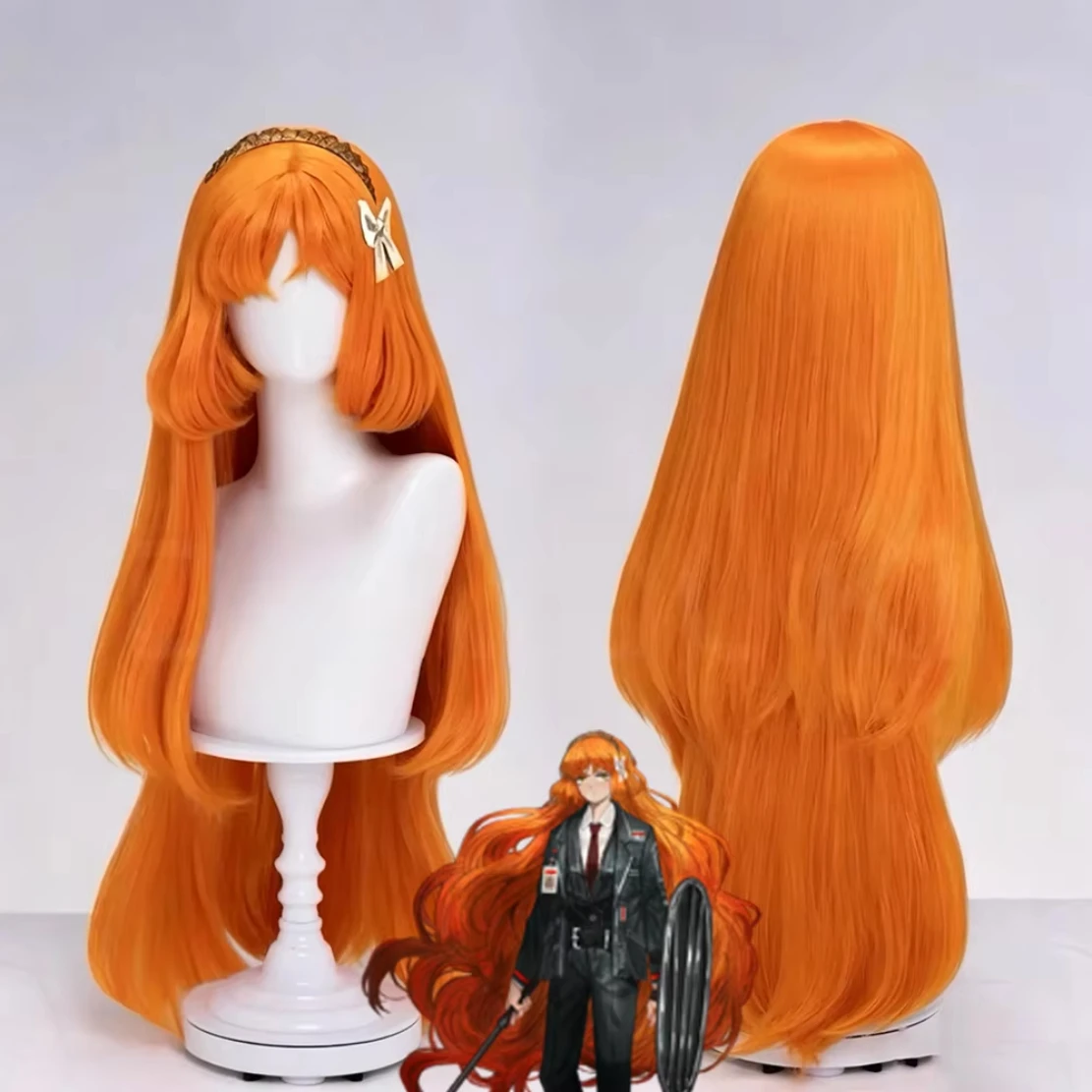 Game Limbus Ishmael Cosplay Wig for Women Orange Long Hair Heat Resistant Synthetic Full Wig Lolita Style Halloween Prop
