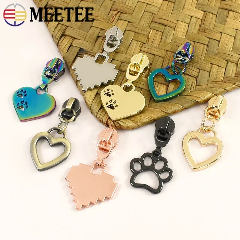 

5-20P 5# Zipper Slider for Nylon Zip Heart-shaped Zips Puller for Sewing Wallet Decor Zippers Head Repair Kit DIY Bag Accessory
