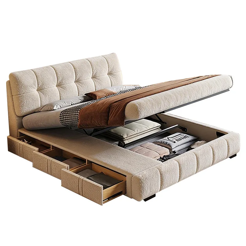 Modern simple fabric bed retro chenille 1.8 meters large bed small apartment master bedroom storage wedding bed double solid woo