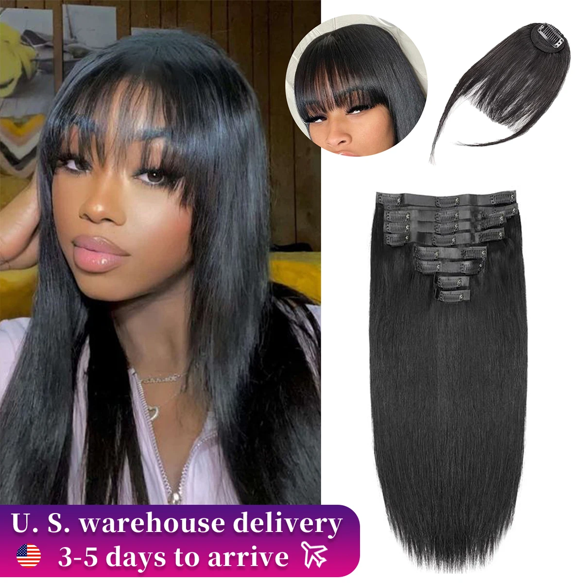 Natural Straight Clip In Human Hair Extensions 140g/set Clips In Extension Full Head Brazilian Clip on Hair Extension for Women