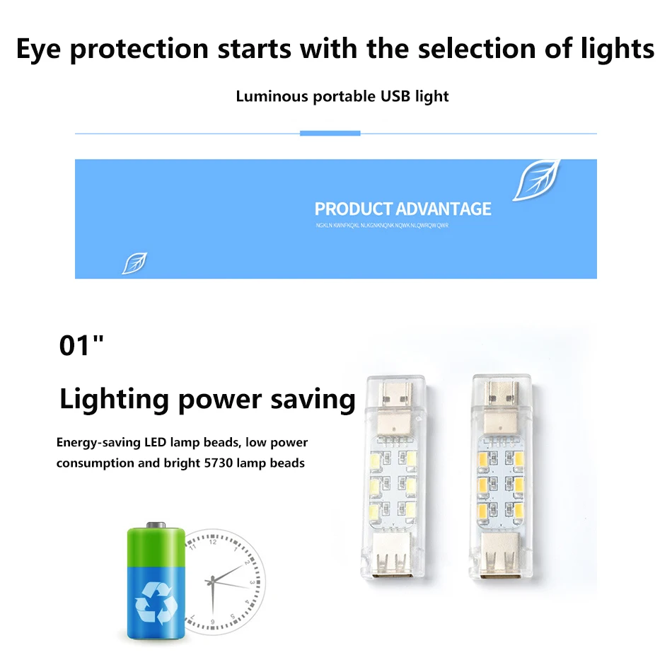 12LED Double-sided Luminous Night Light Portable Power Bank Computer Room Bedroom Reading Book Lamp Lighting Mini Emergency Lamp