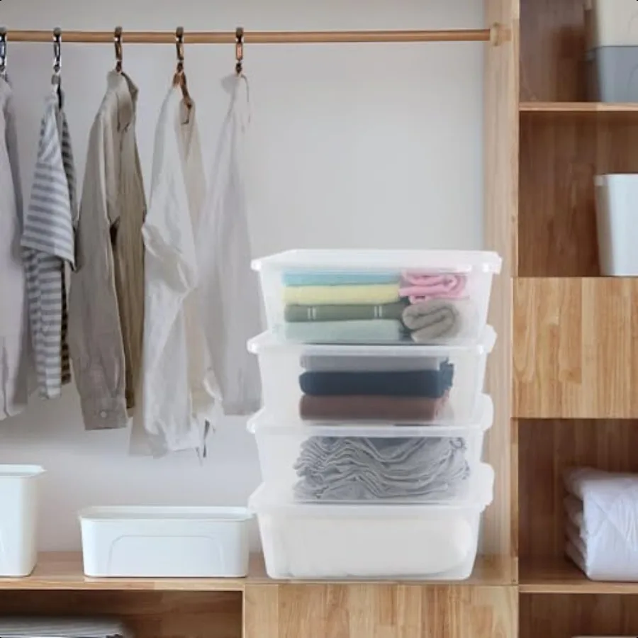 Confezione da 4 contenitori portaoggetti da 13 litri con chiusura in plastica, contenitori refrigerati con coperchi trasparenti
