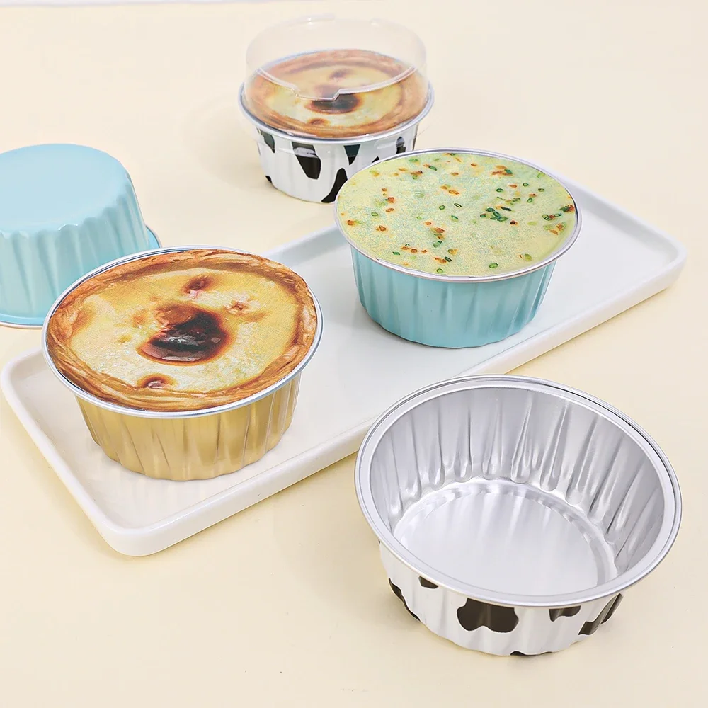 10Pcs Aluminum Foil Tin Cups Reusable Aluminum Foil Tin Pudding Cup Cake Mold Wedding Cupcake Wrapper Kitchen Baking Accessories