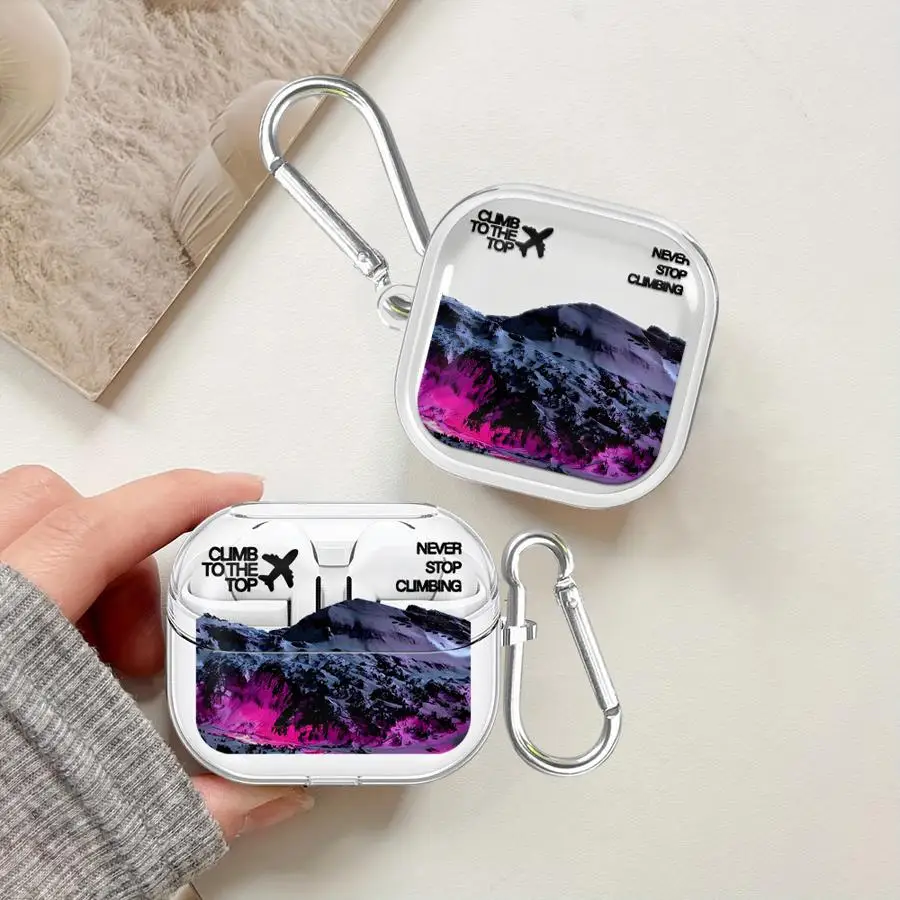Transparente Kopfhörer-Schutzhüllen für Samsung Galaxy Buds 2 4Pro 4 Pro 3 FE Live 3Pro Snow Mountain Airplane