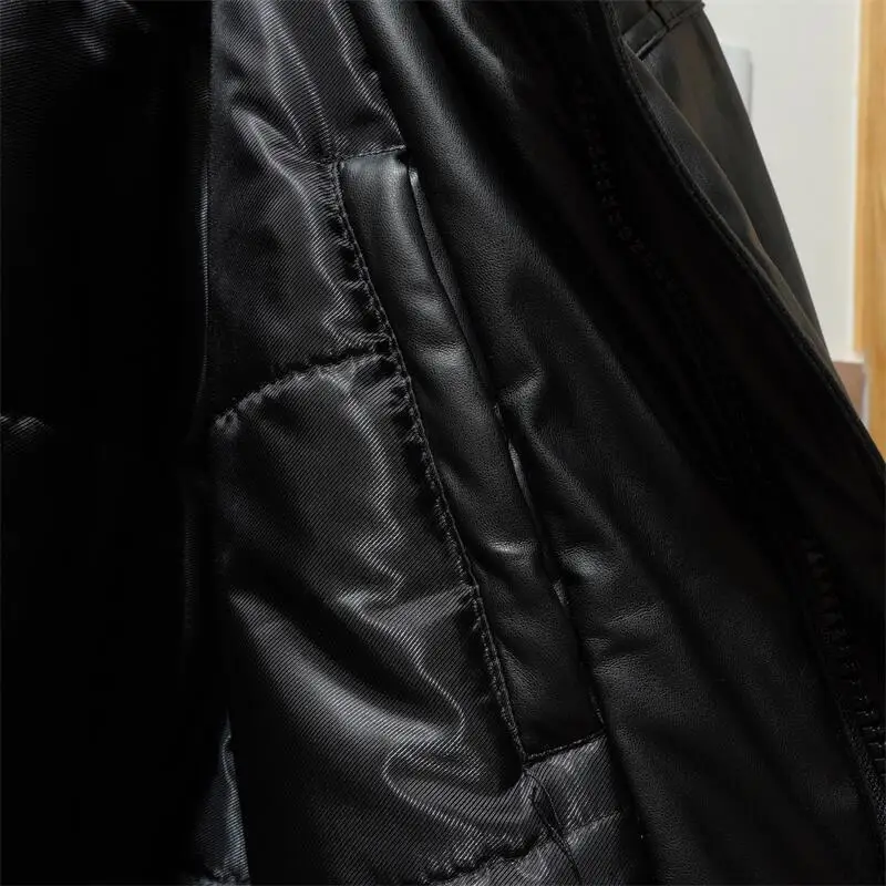 Winter Coats Men leather Parkas coat American high street PU imitation leather lapel cotton jacket autumn warm jacket men