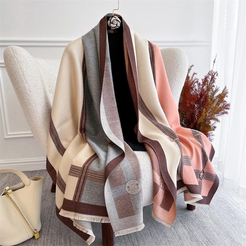 Bufanda de invierno para mujer, Pashmina de Cachemira, chales y chales, Bufandas con estampado de caballo, Bufandas gruesas y cálidas, manta para mujer de lujo 2025