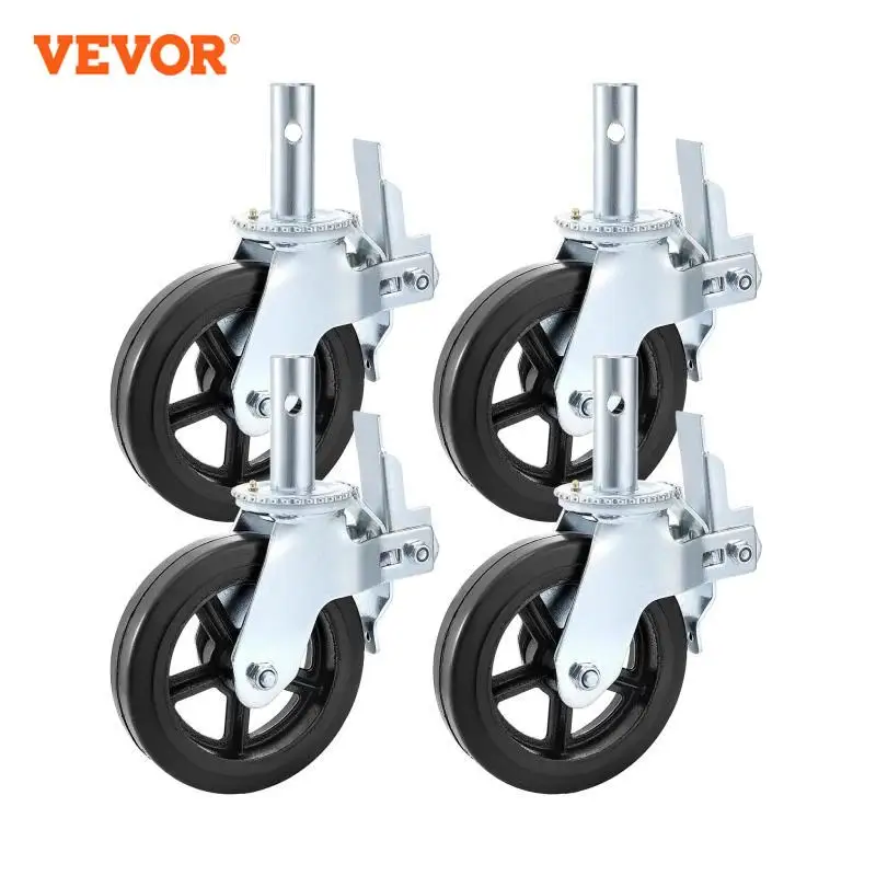 VEVOR 4 Pack 8 x 2 Inch Heavy Duty Scaffolding Rubber Swivel Caster With Dual Locking 1100LBS Capacity Per Wheel 360 Degrees