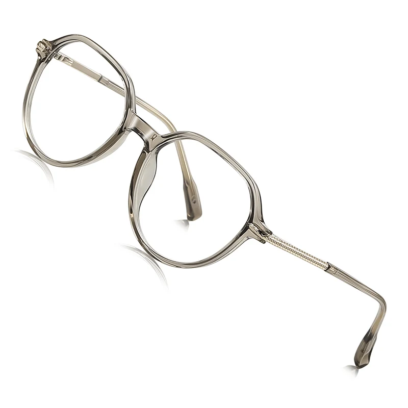 Geometric Round Prescription Glasses for Women TR Frame with Textured Metal Temples Custom Reading or Progressive Lens Options