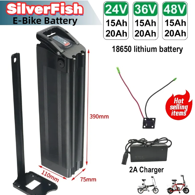 SilverFish 24V/36V/48V large capacity 15AH 20AH li-ion 18650 battery pack for various electric bicycles, equipped with a charger