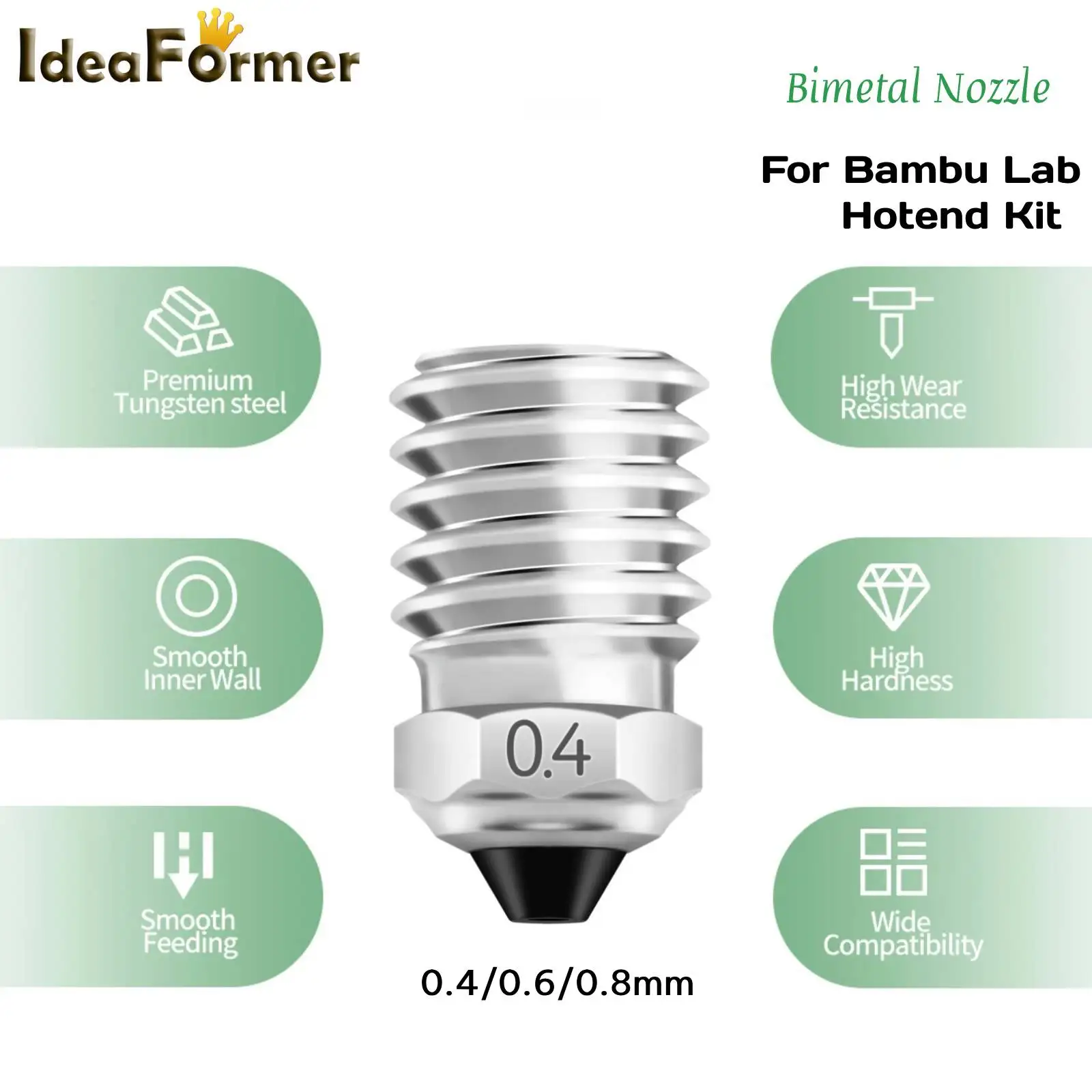 

X1 P1 Series Bimetal Nozzle 500℃ High Temp Resistance Copper Alloy+Hardened Steel Nozzle for Bambu Lab X1 X1C P1P P1S