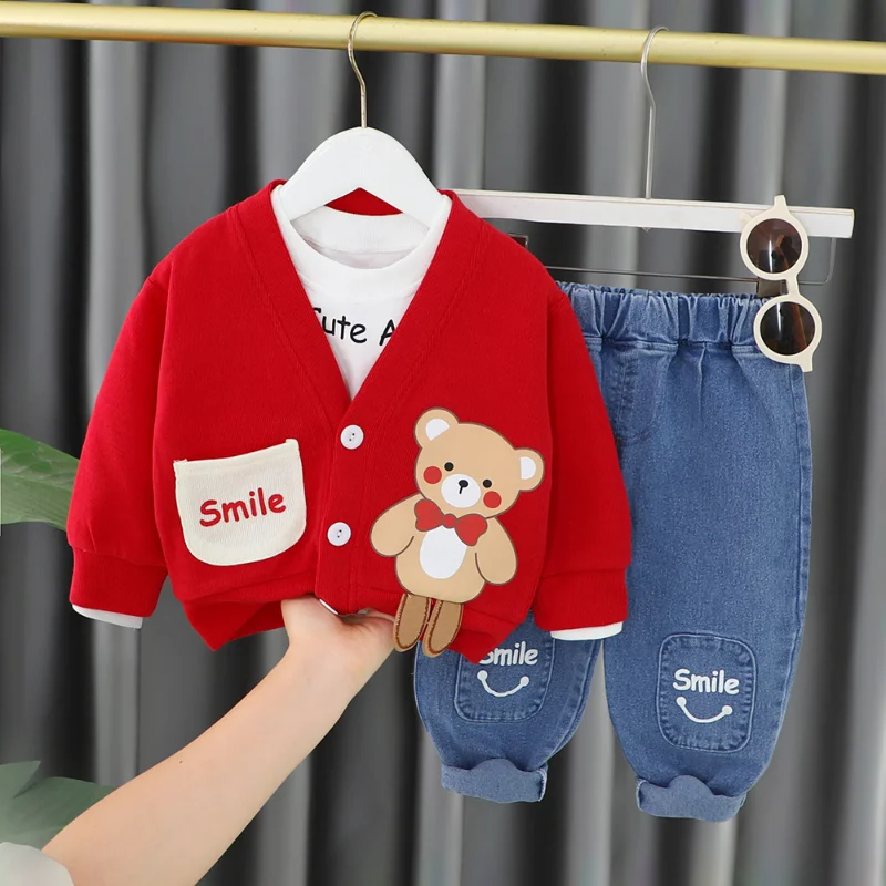 New Spring Autumn Baby Girls Clothes Children Boys Cartoon Jacket T-Shirt Pants 3Pcs/Sets Kids Clothing Infant Casual Costume