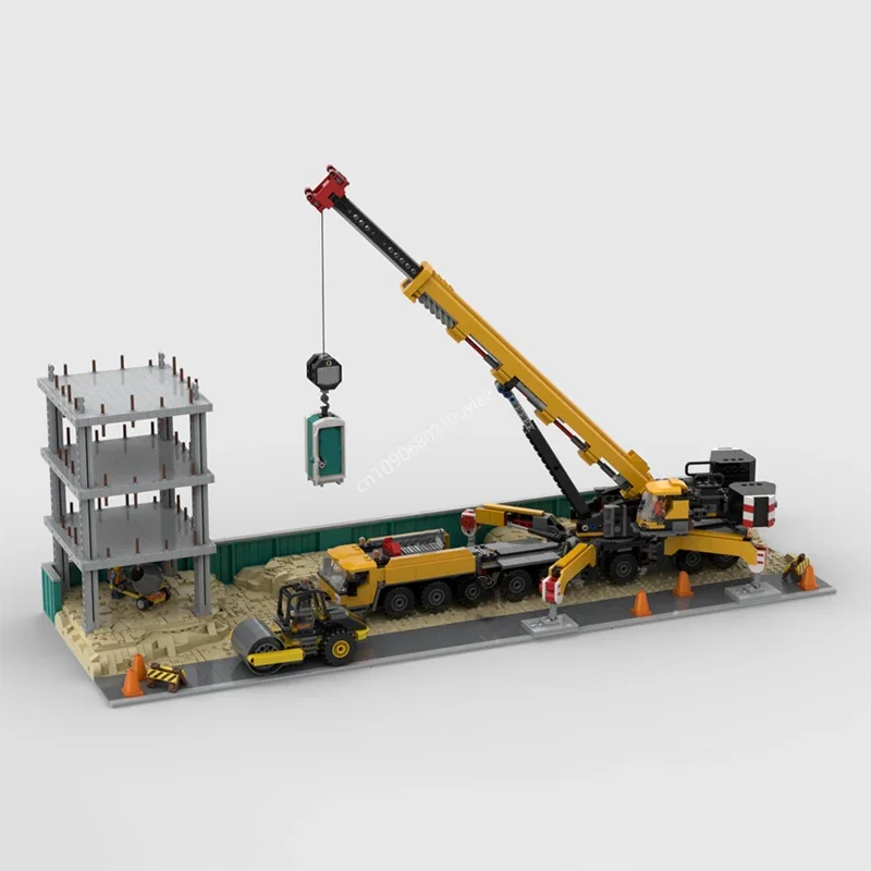 

Moc Modular Construction Site Display For Sets:60409+60401+952403 Diorama Bricks City Crane Scene Building Blocks Blocks Toys
