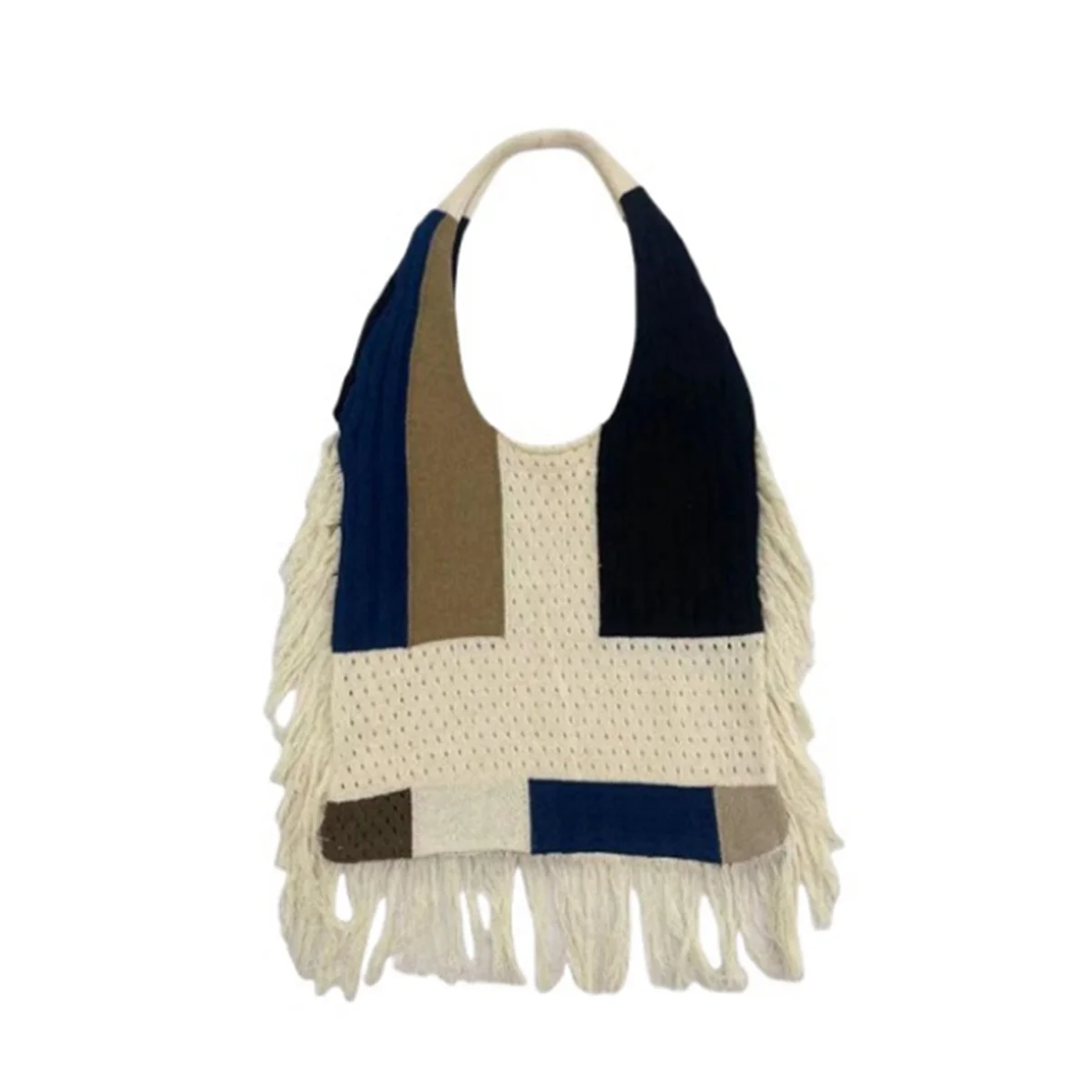 

Knitted Crochet Aesthetic Woman Shoulder Purse Vintage Patchwork Tassel Tote Bag Fashion Design Ladies Handbag E