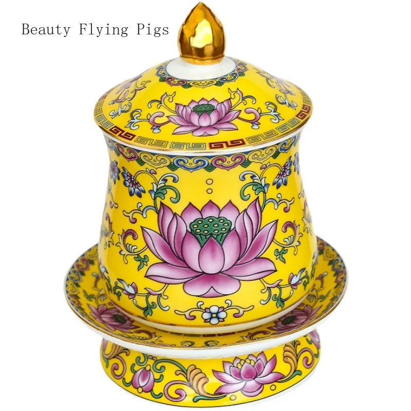 

Enamel Lotus Set Ceramic Home Incense Stove Supply Cup Fruit Plate Divine Platform Flower Vase Buddha Utensil Supplies