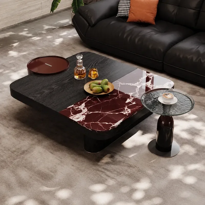 Natural Rock Slab Stone Coffee Table Set for Small Apartment Living Room Luxury High End Household Marble Center Table