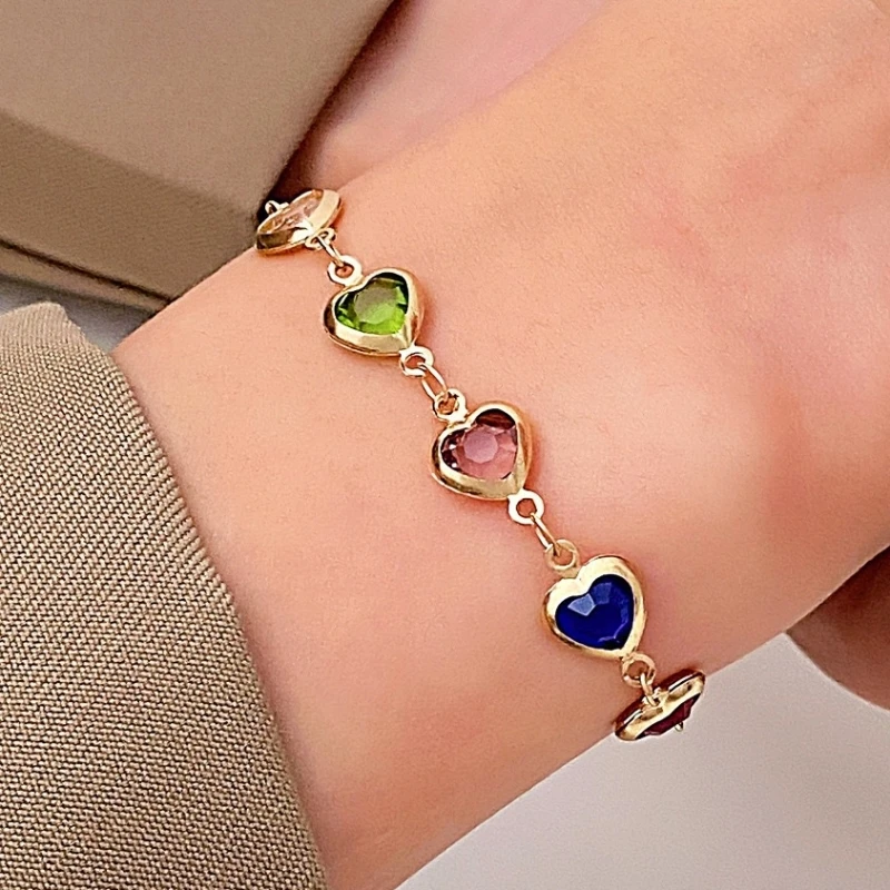 Baroque Heart Bracelets for Girls Colorful Acrylic Beads Bohemian Wrist Jewelry Candy Color Summer Beach Vacation Gift
