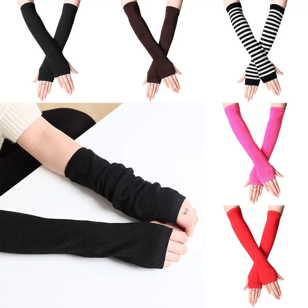 Women Girls Long Sleeve Knitted Handschoenen Wristband Arm Warmer Elbow Mittens Fingerless Long Gloves