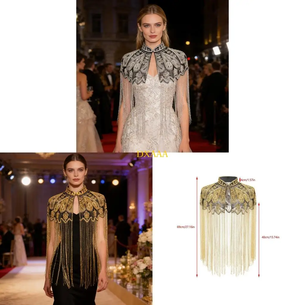 

DXAA Metallic Threaded Capes With Beadwork Elegant Shoulder Cover Costume Accessory For Holiday Event And Night Out