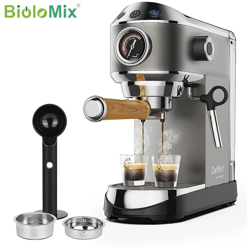 BioloMix 20 Bar Semi Automatic Coffee Machine, with Milk Steam Frother Wand,for Espresso,Cappuccino,Latte and Mocha