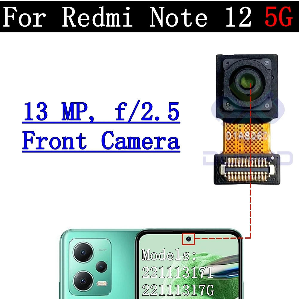 Note12 Tested Back Main Big Rear Camera Frame Lens Module For Xiaomi Redmi Note 12 5G Facing Front Camera Flex Cable