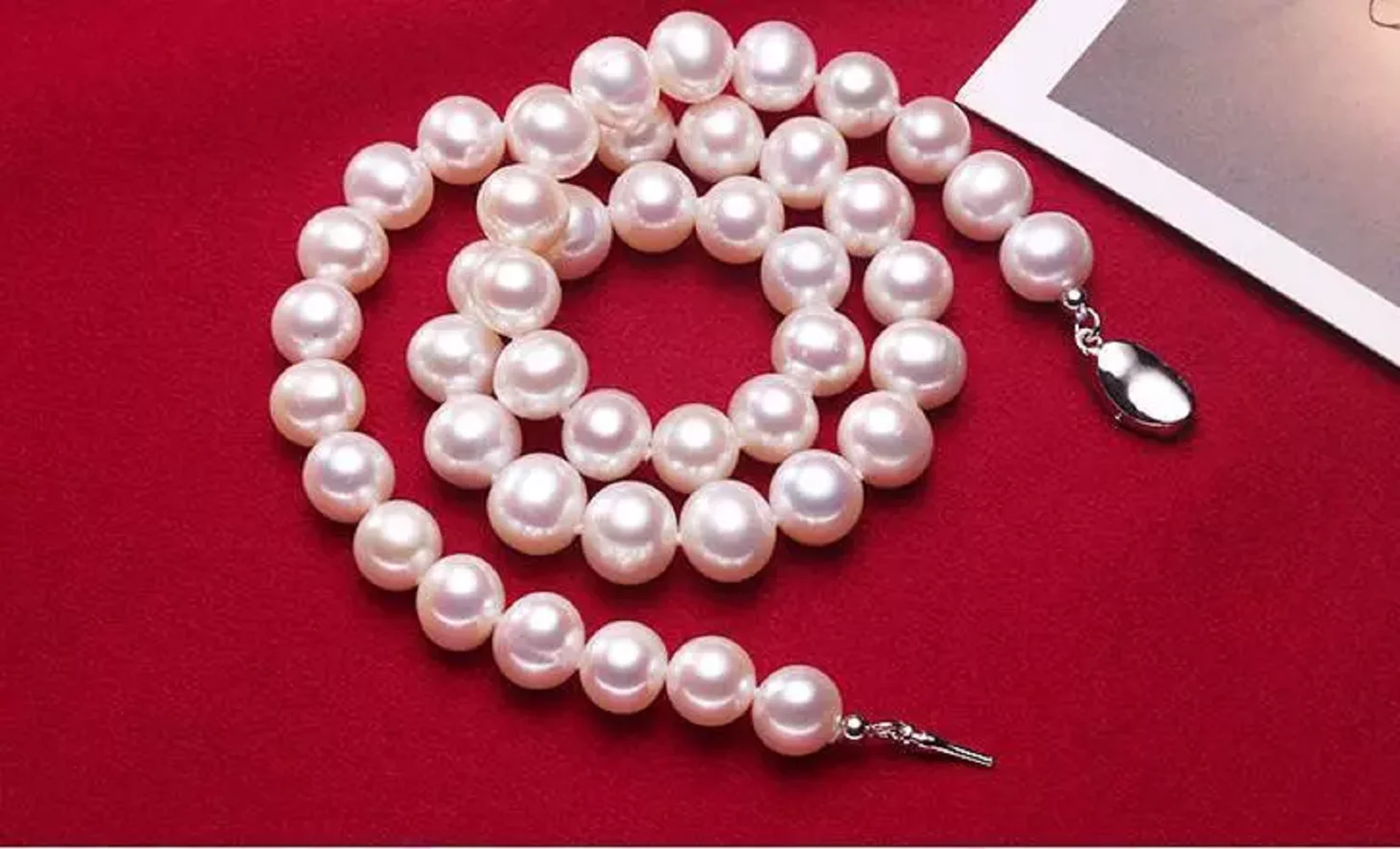 Natural AAA 8-9mm Japanese white round pearl necklace 925 silver 16-30 inch