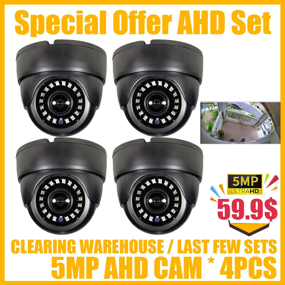 

Special Price Fisheye 5MP 4CH CCTV System AHD Panoramic Dome Camera 1.7mm 160° KIT 4in1 4MP 5M-N Home Video Indoor Security Set